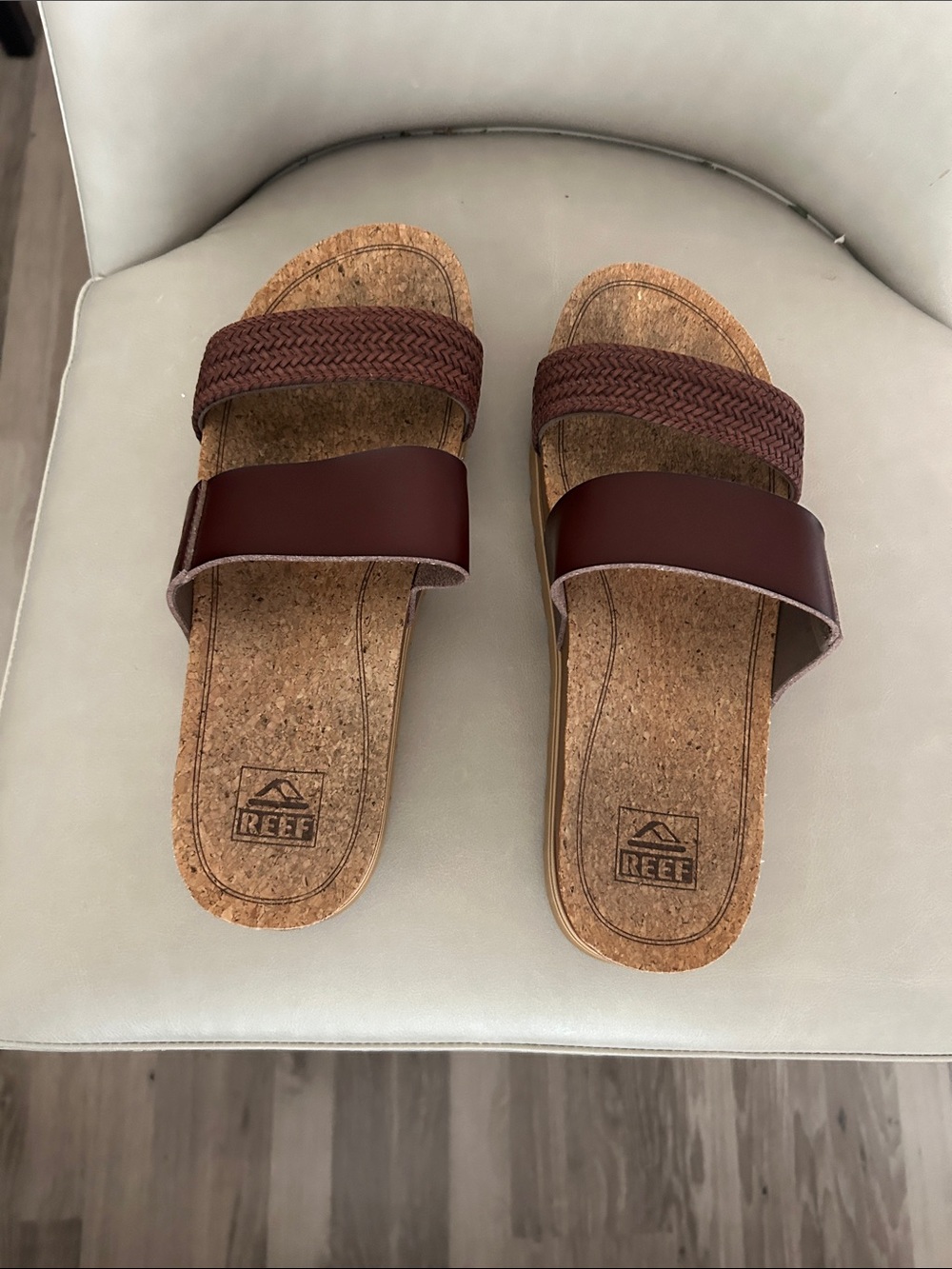 Reef Women’s Two-Strap Cork Slide Sandals in Dark Brown